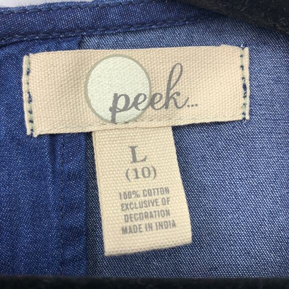 Peek Girls Size Large 10 Chambray Embroidered Floral Dress Blue Long Sleeve - Picture 5 of 6